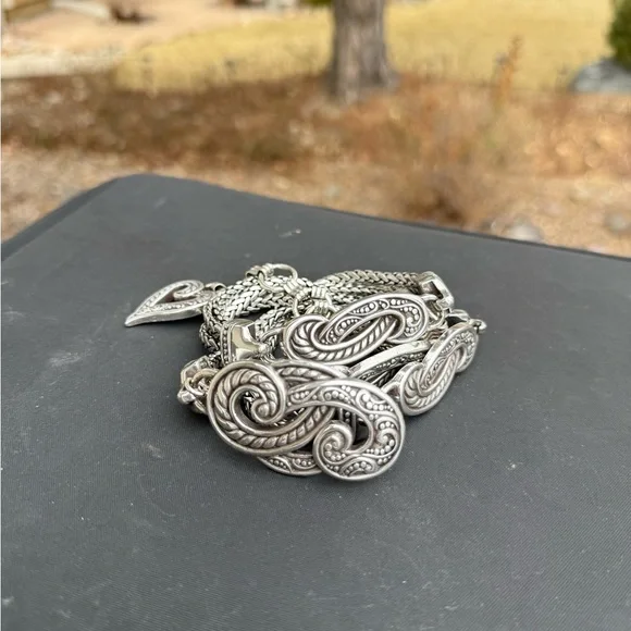 Vintage Brighton Scroll Heart Herringbone Silver Chain Belt Women's Medium - Picture 3 of 8